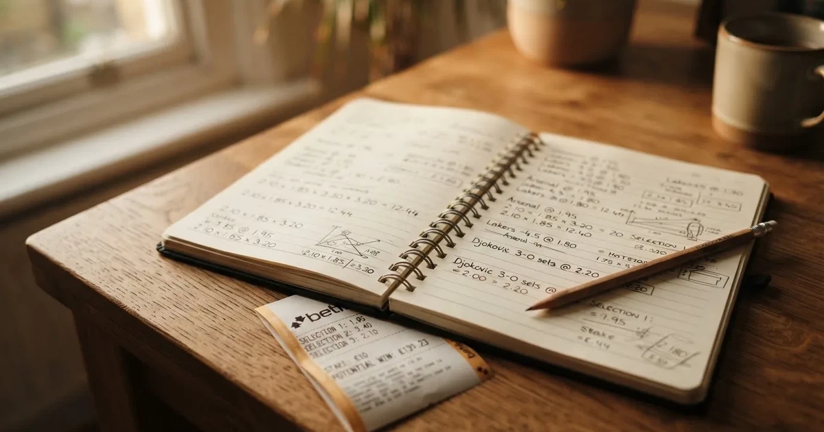 Ein Notizbuch mit handschriftlichen Notizen und einfachen Skizzen liegt neben einem Bleistift auf einem Holztisch.
